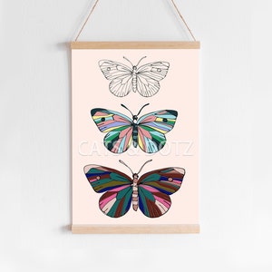 Impresión digital descargable, Impresión de mariposa, Decoración moderna, Arte mural, Póster de mariposa, Letra grande, Mariposas, Mariposas de impresión de vivero