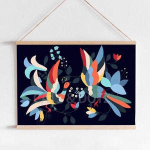 Downloadable Digital Print,  Mexican art, Colorful decorative Mexican Otomi Floral Animal Bird Motives, Mexican wall art, Otomi artwork