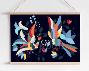 Kleurrijke Mexicaanse Otomi-vogelprint, volkskunst (digitale download)
