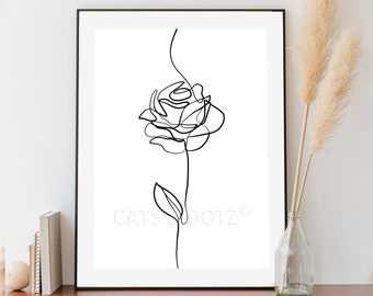 Downloadable Digital Print, Line Drawing Flower Print, Rose Print, Rose Line Drawing, Modern decor, Wall art,  Minimalist Flower Print, rose