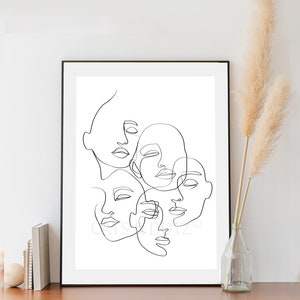 Downloadable Digital Print,  Line drawing, Abstract people, Abstract Faces, Modern Print, People faces, Figure line drawing, monochromatic