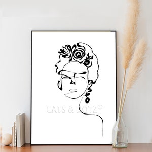 Downloadable Digital Print, Kahlo portrait, Line drawing frida, Digital print, Modern Room decor, Wall art, Kahlo line drawing poster