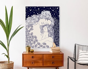 Mother and Child Line Art Print, Klimt art, Nursery Decor, Mother's day gift, Motherhood, Monochrome, Bohemian art (Digital Download)