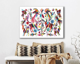 Impresión digital descargable, Arte mexicano, Colorido otomí, Animal, Otomí mexicano Floral Animal Bird Motivos, Arte mural mexicano, extra grande