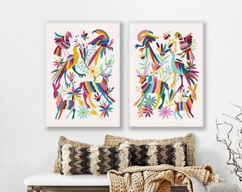 Mexicaanse Otomi-printset, kleurrijke volkskunst muurdecoratie (digitale download)