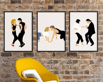 3 Piece Downloadable Digital Prints, Movie dance scenes, Fiction, Grease scene, Famous Dance Scenes Poster , Movie posters, Pulp, gift idea