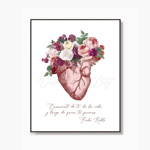DIGITAL DOWNLOAD, Custom Quote Print, Kahlo quote , Anatomical heart poster, Floral Heart, Customized print, Gift Idea, custom quote frida