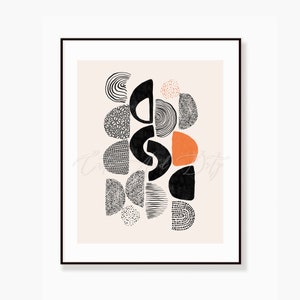 Scandinavian Art, Bauhaus inspired art, Minimalist art; Mid-century Modern, gift idea,  Scandinavian prints; decorative black orange