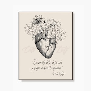 DOWNLOAD DIGITALE, Stampa citazione personalizzata, citazione Kahlo, poster cuore anatomico, cuore floreale, stampa personalizzata, Idea regalo, citazione personalizzata frida