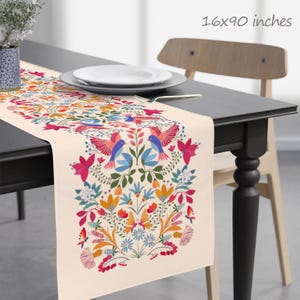 Mexican Otomi Table Runner: Colorful Floral Birds Decor