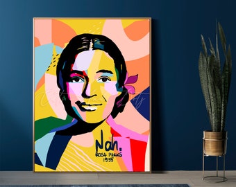 Impresión artística de Rosa: Retrato colorido de una mujer activista (Descarga digital)