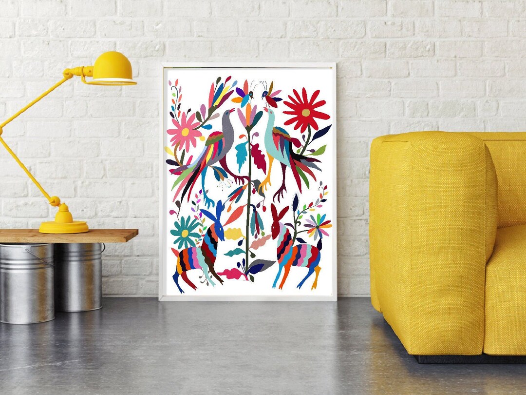 Mexican Otomi Print, Abstract Floral Bird Wall Art (digital Download ...