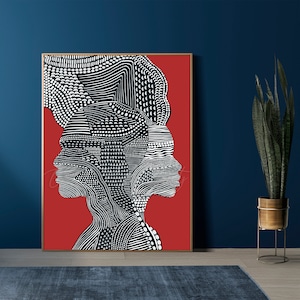 Downloadable Digital Print, Tribal Man and Woman, Afro couple, Modern Room decor, Wall art, Afro, Abstract, tribal art, black white tribal
