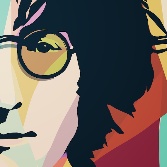Music Icon Portrait, Abstract Pop Art Print, Imagine John (digital