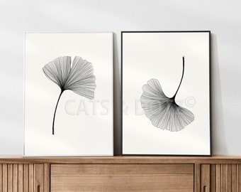 Ginkgo Leaf Prints, Black and White Line Art (Digital Download)