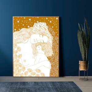 Downloadable Digital Print, Mother and Child, Inspired by Gustav Klimt , Minimalist, motherhood, nursery decor, Room decor, Wall art, Klimt