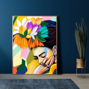 Downloadable Digital Image, Downloadable Kahlo portrait, Kahlo print; frida print; Kahlo art; Mexican folk art, Modern Room decor, wall art