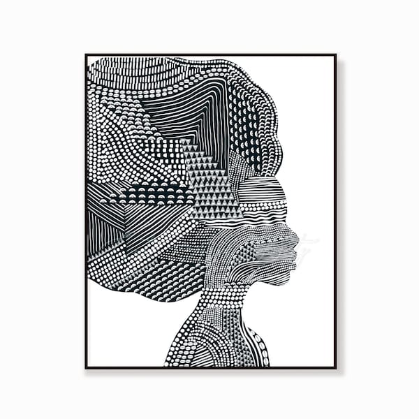 Downloadable Digital Print, Woman Print, African woman, Modern Room decor, Wall art, Afro, Abstract, tribal art, black and white, tribal art