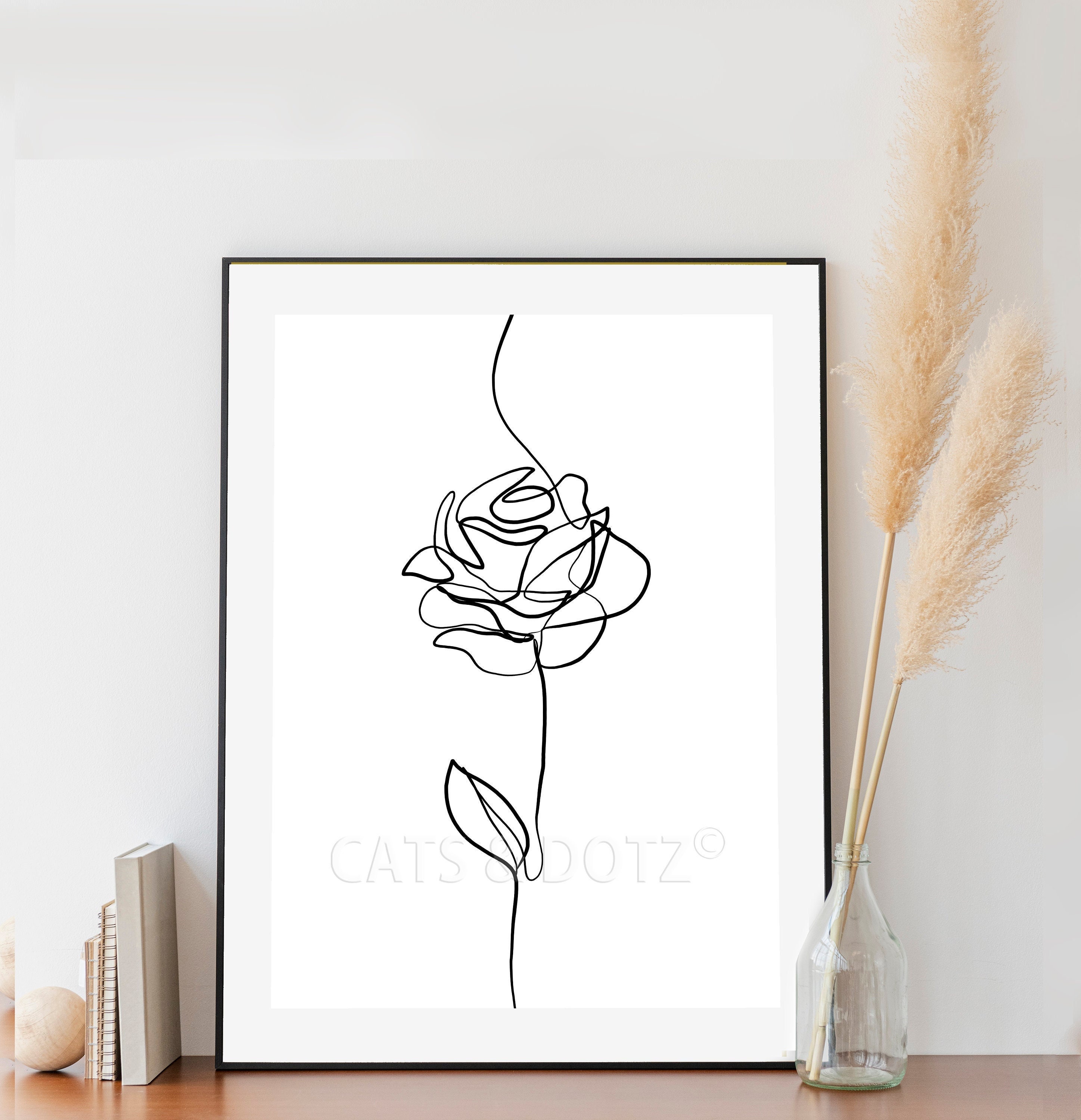 Downloadable Digital Print Line Drawing Flower Print Rose Etsy