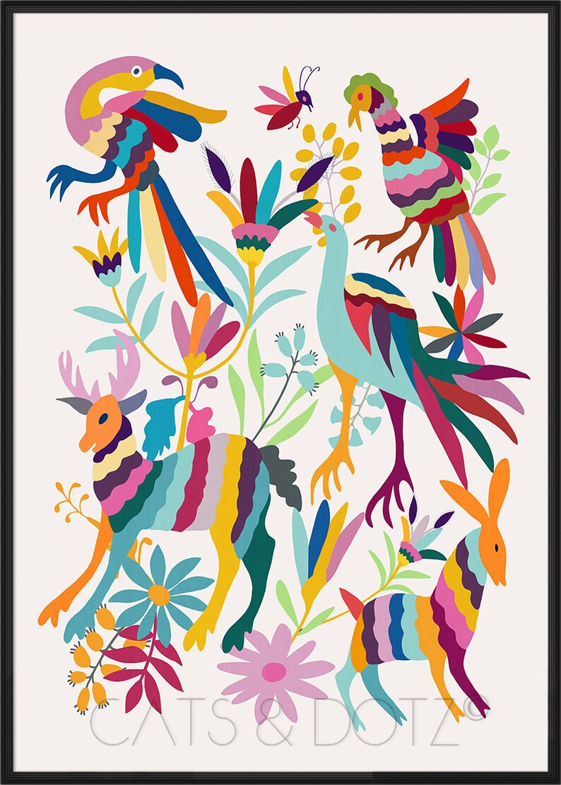 Mexican Otomi Print Set, Colorful Folk Art Wall Decor (digital Download ...