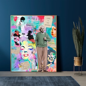 Downloadable Digital Print, The Answer is Love, Albert Einstein, Wall art, Pop Art, Albert Einstein, Banksy style art, gift idea