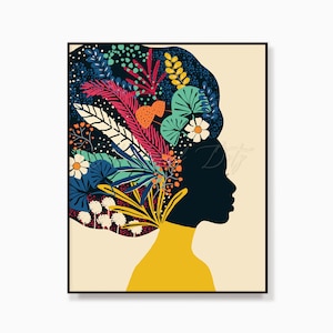 Downloadable Digital Print, Woman Print, Abstract print colorful, Modern Room Decor, Wall art, African, Afro woman, Abstract, tribal color