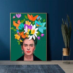 Downloadable Digital Image, Downloadable Kahlo portrait, Kahlo print; Kahlo art; Mexican folk art, Modern Room decor, Frida