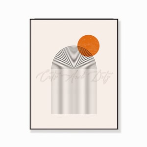 Druckbare Mid Century Moderne Wandkunst, Sonne und Regenbogen, Boho Minimalistischer Druck; minimalistischer Regenbogen, Sonnenposter, Regenbogenposter, geometrisch
