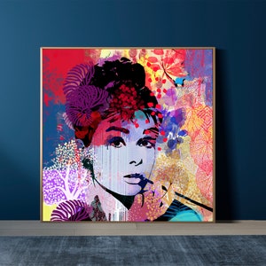 Downloadable Digital Print, Audrey art poster, Digital print, Movie Star, Room decor, Wall art, Pop Art Audrey Large Print, Hepburn art
