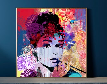 Icon Portrait Pop Art Print, Colorful Room Decor, Audrey (Digital Download)