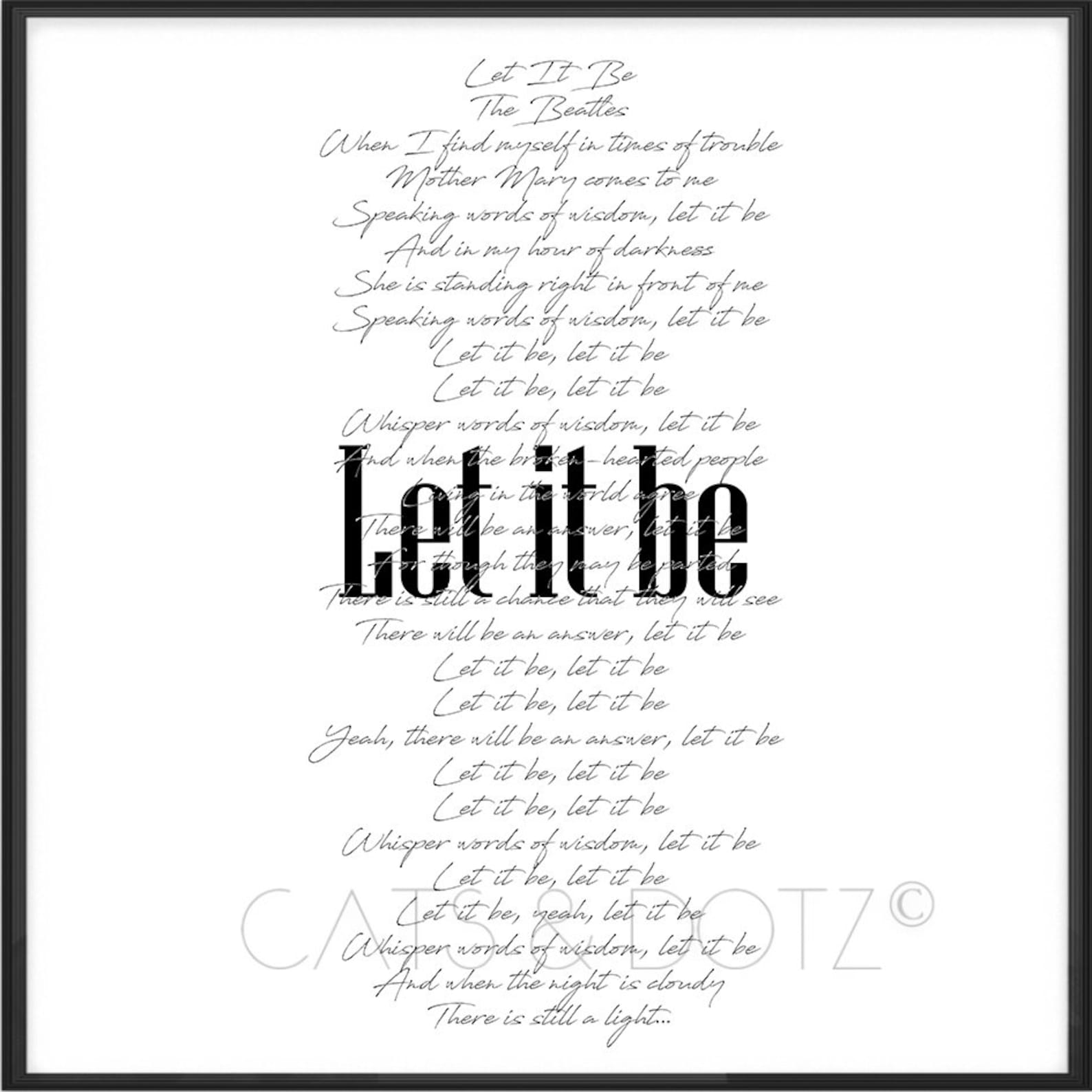 Downloadable Digital Print Beatles Poster Let It Be Lyrics Etsy