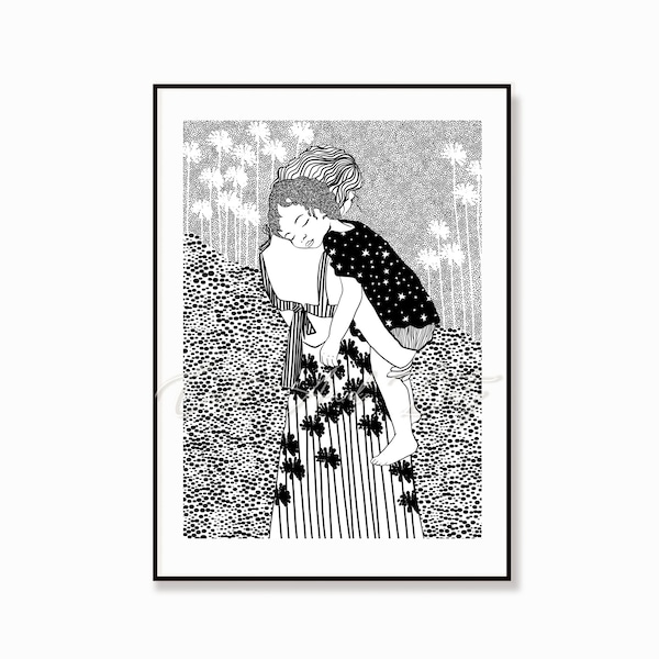 Mother and Child, Inspired by Gustav Klimt , Minimalist, motherhood, nursery decor, Room decor, Wall art, Klimt