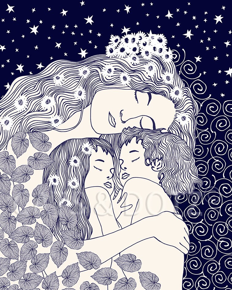 Tableau Toile "Mère Et Enfant" De Gustav Klimt - Impression Haute Qualité 21x30 Cm Sans Cadre | Décoration Murale Salon Chambre