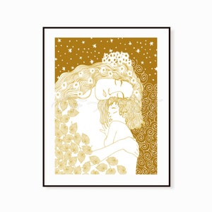 ダウンロード可能なデジタルプリント、母と子、グスタフ・クリムトにインスパイアされた作品、母の日、ギフトのアイデア、母性、子供部屋の装飾、モノクロアート