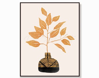 Abstract Leaf Print, Botanical Ficus Illustration, Modern Boho Decor (Digital Download)