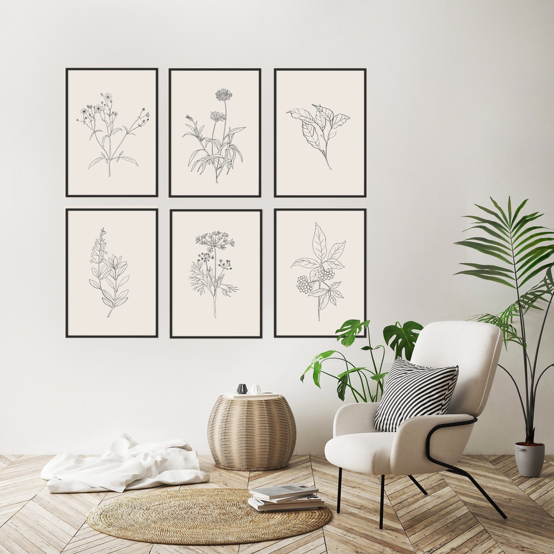Botanical Line Art Gallery Wall Prints, Set of 7 (digital Download) - Etsy