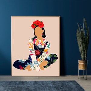 Floral Mexican Woman Art Print: Frida Folk Art Decor (Digital Download)