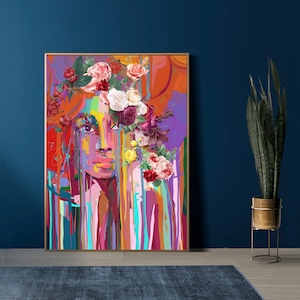 Downloadable Digital Print, Woman Print , Abstract print, Modern Room Decor, Wall art, Black Afro woman, Abstract, tribal colorful floral