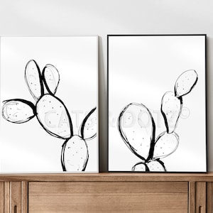 2 Stück Herunterladbares Digitales Poster, Kaktus Poster, Minimalistisch Drucke, moderne Wohnkultur; schwarz und weiß; minimalistische Linienzeichnung abstrakt