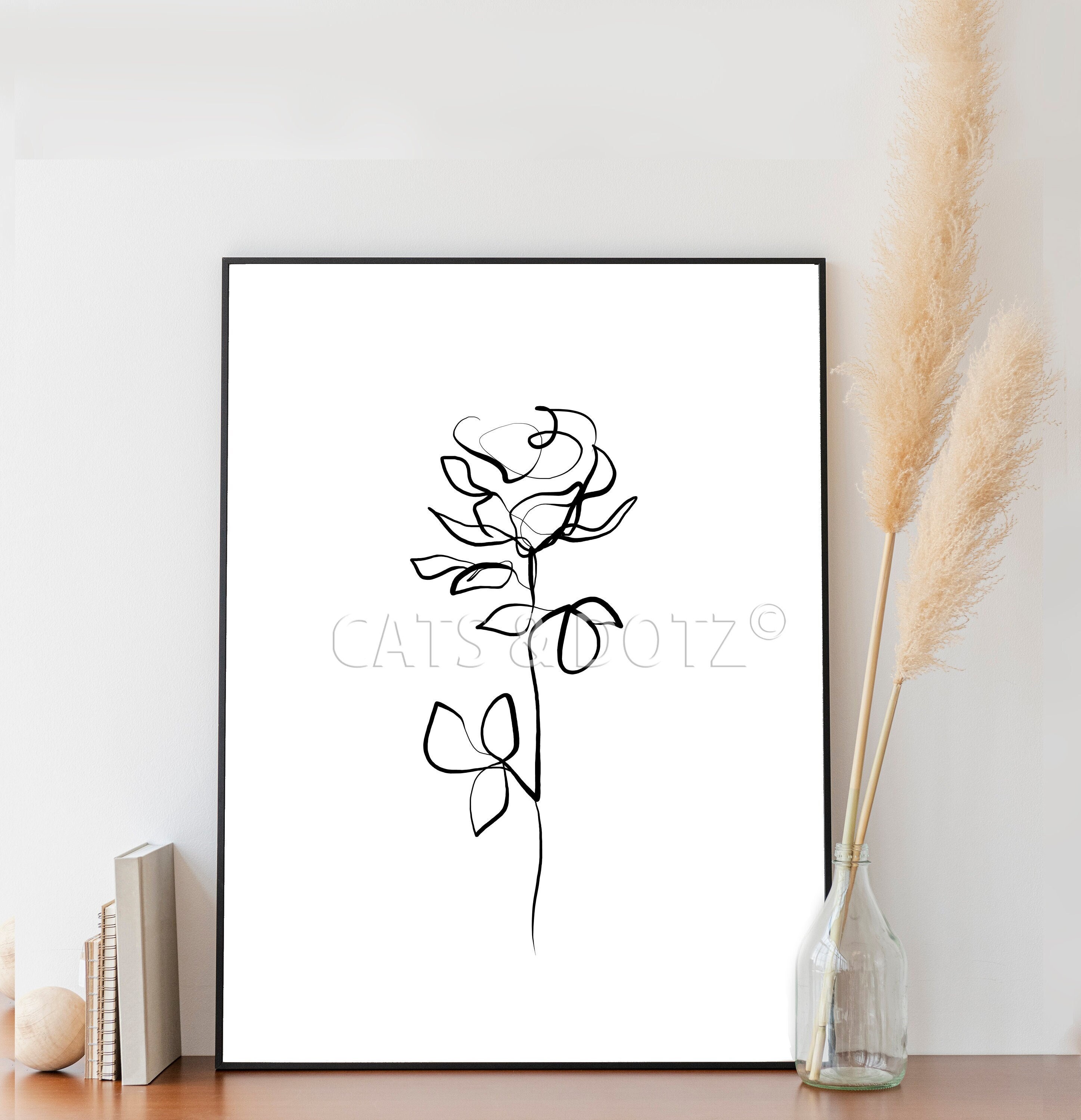 Downloadable Digital Print, Line Drawing Flower Print, Rose Print, Rose Line Drawing, Modern decor, Wall art,  Minimalist Flower Print, rose