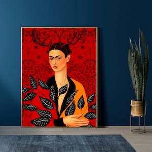 Downloadable Digital Image, Downloadable Kahlo portrait, Kahlo art; Mexican art, Modern Room decor, Birds, Surrealist Portrait Frida PRINT