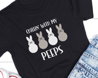 Kids Gender Neutral Easter Shirt | Peeps T Shirt | Chillin With My Peeps Shirt | Front and Back | Youth | Funny Easter Shirt