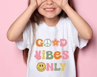 Retro Good Vibes Only Kids T-Shirt | 1970s Aesthetic Vintage Shirt | Youth Unisex Shirt