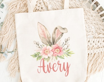 Personalized Easter Bag | Bunny Ears Bag | Egg Hunting Bag | Girl Easter Tote Bag | Easter Gift for Girl | Reusable Easter Tote