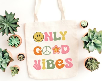 Good Vibes Only Bag | Aesthetic Tote Bag | Retro | Vintage |1970s | Reusable Bag | Canvas Shopping Bag