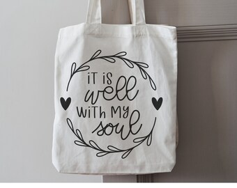 It is Well with My Soul Reusable Tote Bag | Boho | Spiritual Gift | Christian Gift | Gift for Mom | Gift for Teacher | Inspirational Gift