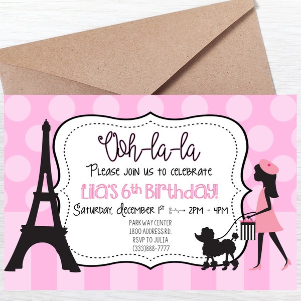 Poodles in Paris Birthday Invitation  |  French Birthday Invitation  |  Paris Birthday Invitation