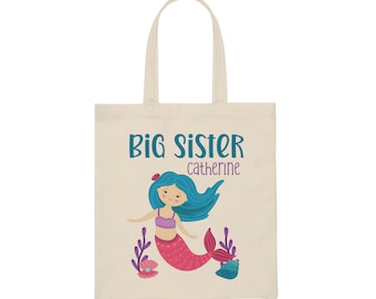 Custom Big Sister Mermaid Tote Bag | Big Sister Hospital Activity Bag | Personalized Sister Tote | Big Sister Announcement | Big Sister Gift