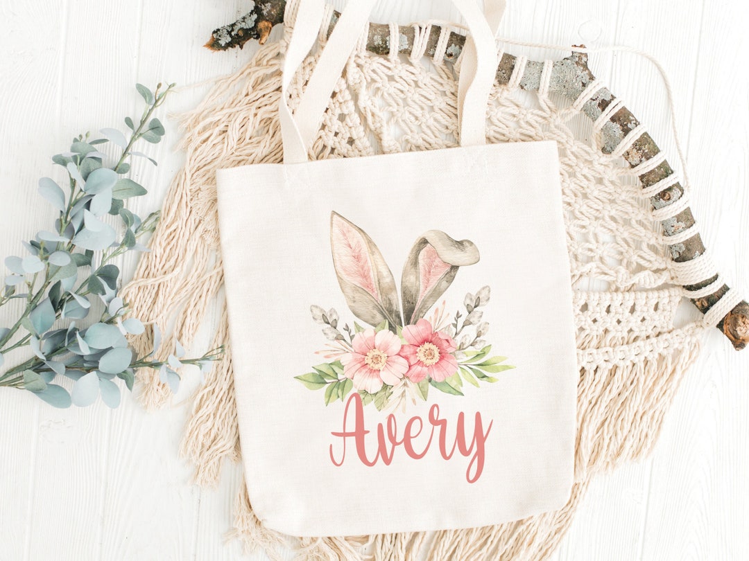 Personalized Easter Bag Bunny Ears Bag Egg Hunting Bag Girl Easter Tote