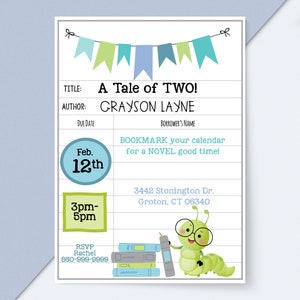 Bookworm Birthday Invitation | Book Party | Storytime Invitation | Library Card Invitation | A Tale of Two